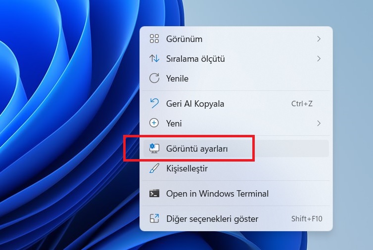 Windows 11 Ekran çözünürlüğü değiştirme